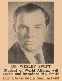 Gerald L. K. Smith ad for Dr. Wesley A. Swift