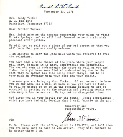 Gerald L.K. Smith Letter - Sept. 23, 1975 to Dewey H. Tucker
